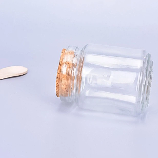Empty Glass Bath Salt Cork Bottle With Wooden Spoon
